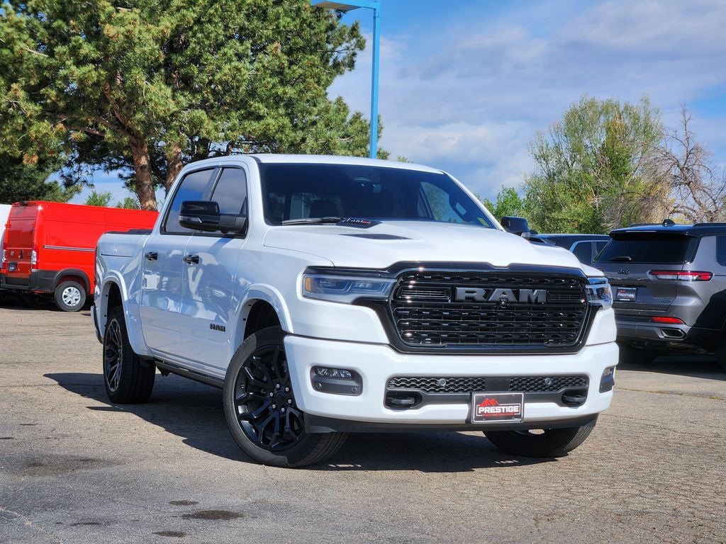2025 RAM 1500 Limited Crew Cab 4x4 5'7' Box in Bright White Clearcoat — front three-quarter view