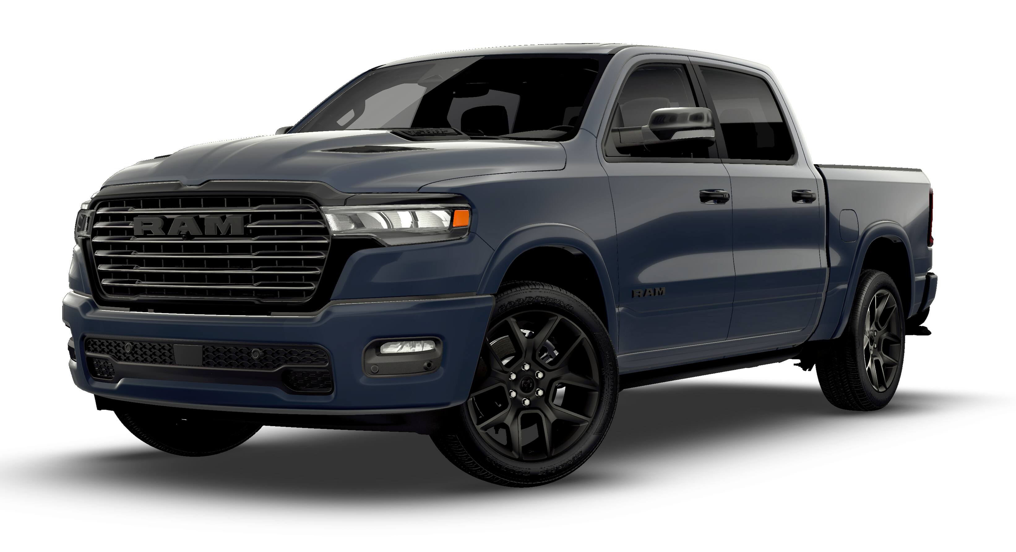 2026 RAM 1500 RAM 1500 LARAMIE CREW CAB 4X4 5'7' BOX in Forged Blue Metallic Exterior Paint — front three-quarter view