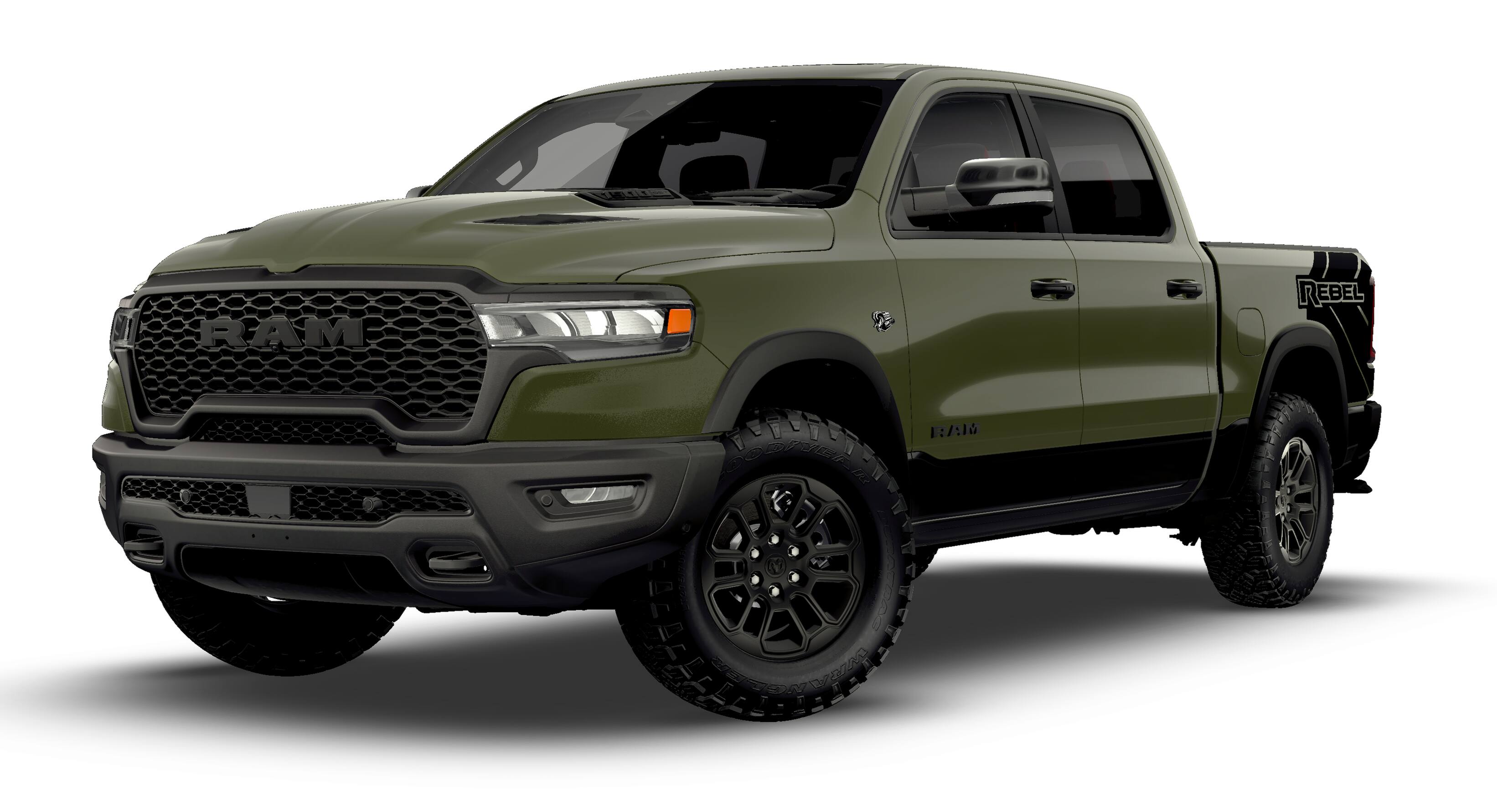 2026 RAM 1500 RAM 1500 REBEL CREW CAB 4X4 5'7' BOX in Tank Exterior Paint — front three-quarter view