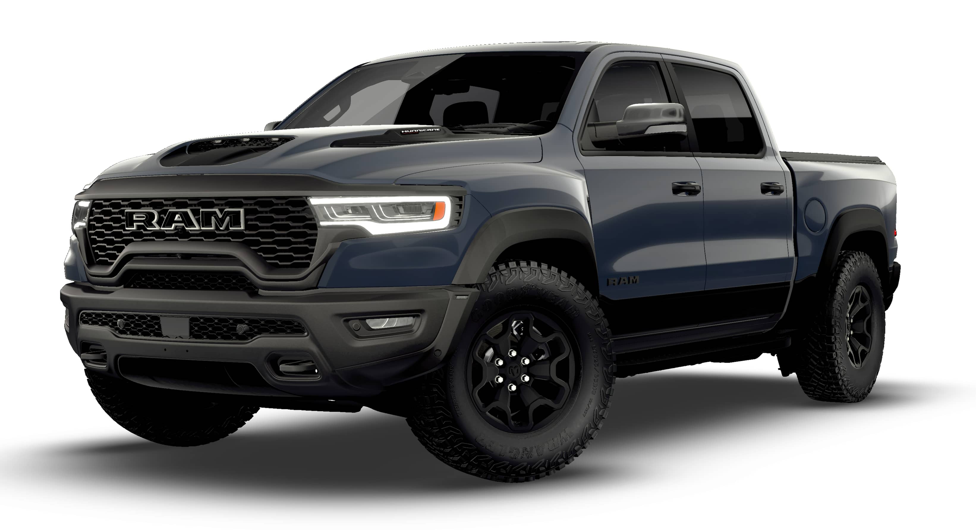 2026 RAM 1500 RAM 1500 RHO CREW CAB 4X4 5'7' BOX in Forged Blue Metallic Exterior Paint — front three-quarter view
