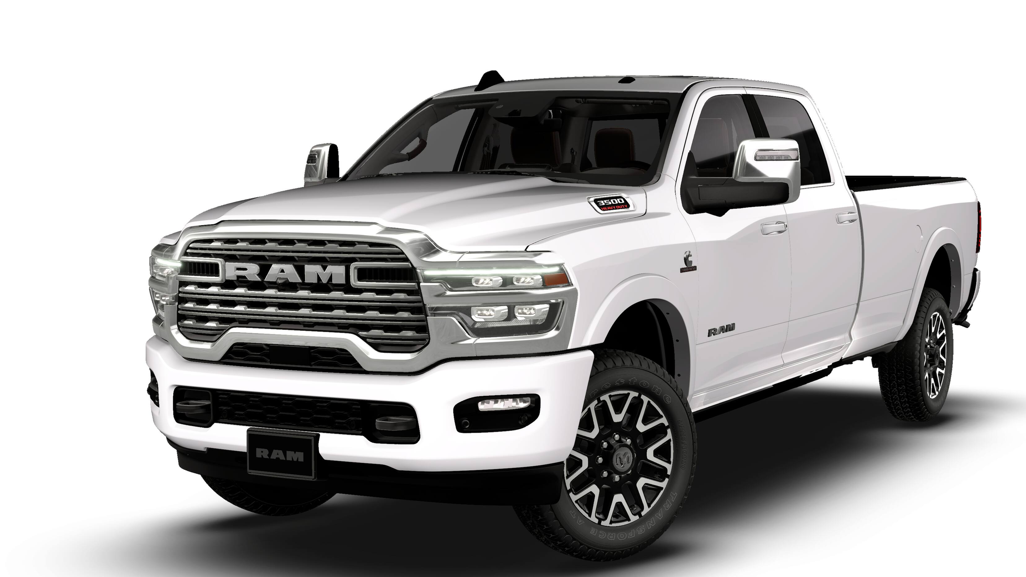 2026 RAM 3500 RAM 3500 LIMITED LONGHORN CREW CAB 4X4 8' BOX in Bright White Clear-Coat Exterior Paint — front three-quarter view