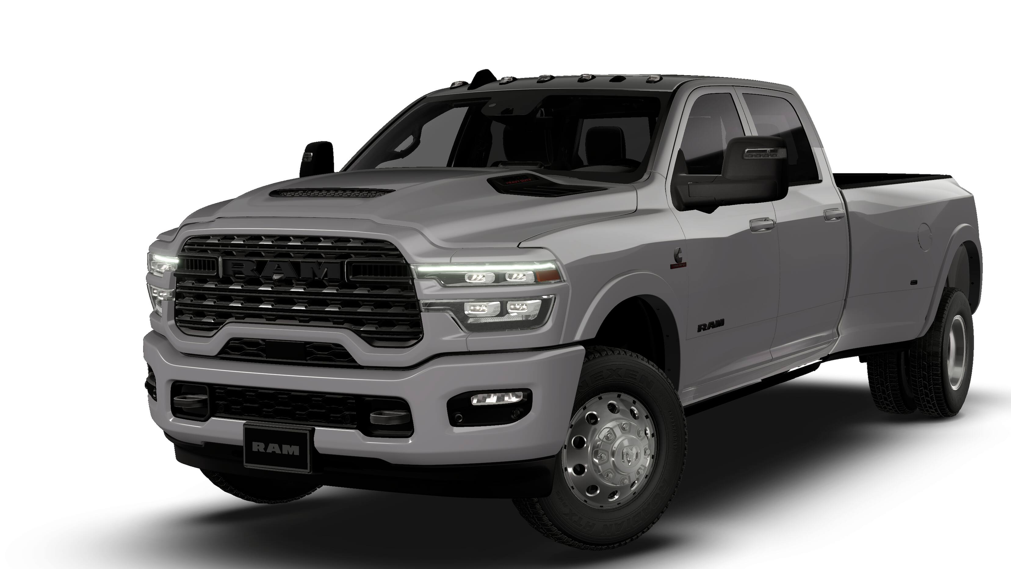 2026 RAM 3500 RAM 3500 LIMITED CREW CAB 4X4 8' BOX in Ceramic Gray Clear-Coat Exterior Paint — front three-quarter view