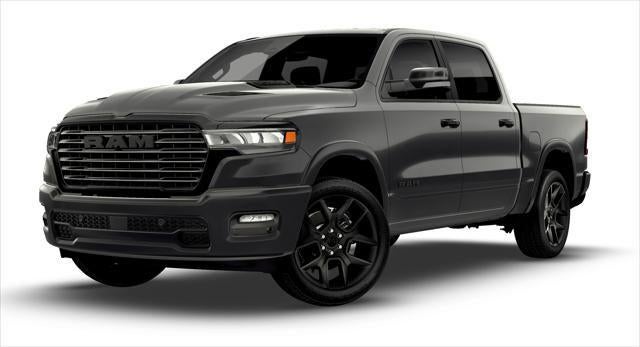 2026 RAM 1500 RAM 1500 LARAMIE CREW CAB 4X4 5'7' BOX in Granite Crystal Metallic Clear-Coat Exterior Paint — front three-quarter view