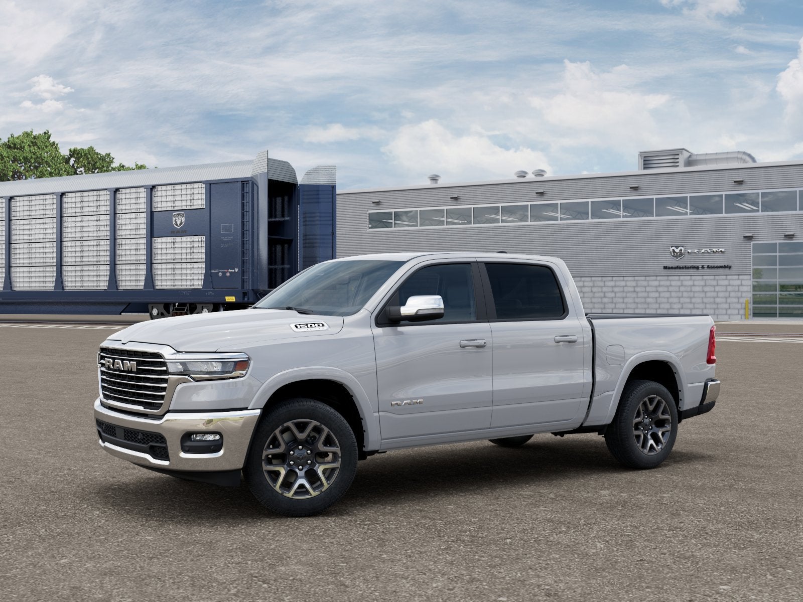 2026 RAM 1500 RAM 1500 LARAMIE CREW CAB 4X4 5'7' BOX in Bright White Clear-Coat Exterior Paint — front three-quarter view