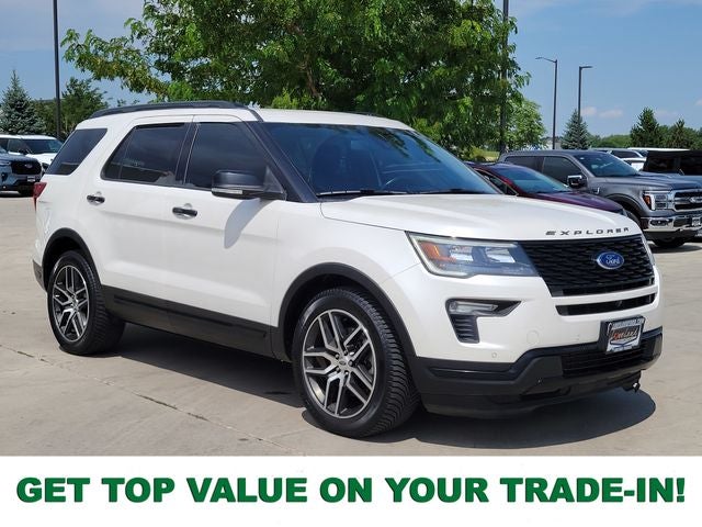 2018 Ford Explorer Sport in White Platinum Clearcoat Metallic — front three-quarter view