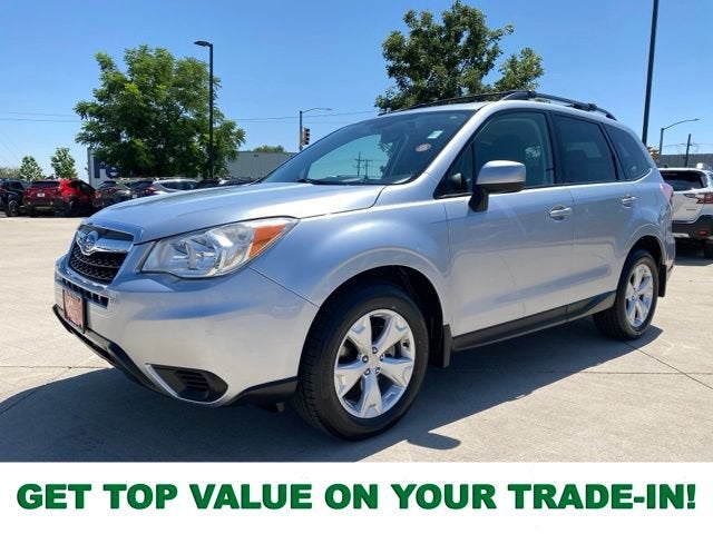 2015 Subaru Forester 2.5i Premium in Ice Silver Metallic — front three-quarter view